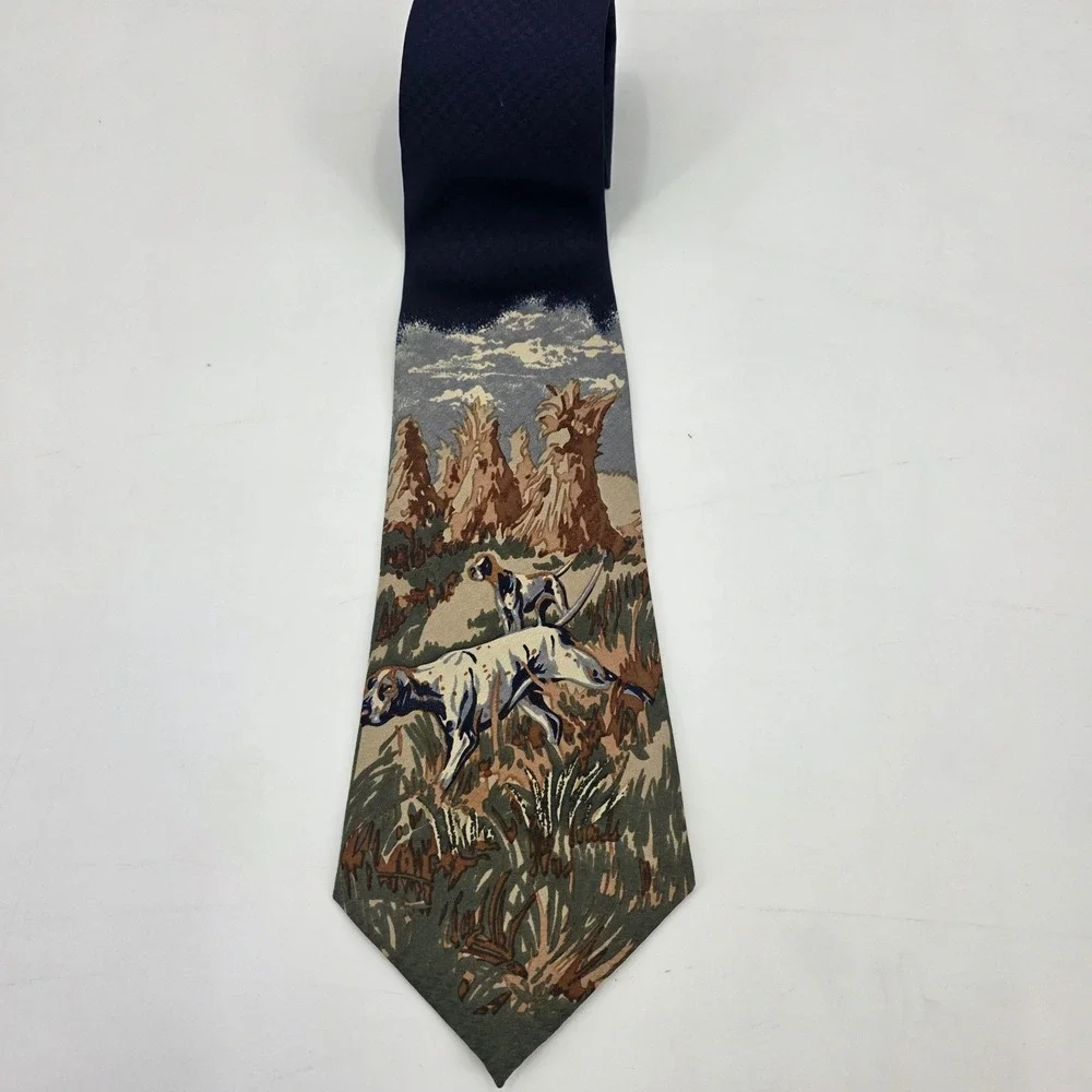 A ROGERS HUNTING DOG TIE MENS CLASSIC NECK OUTDOORS SPORTING VINTAGE 90S NWOT